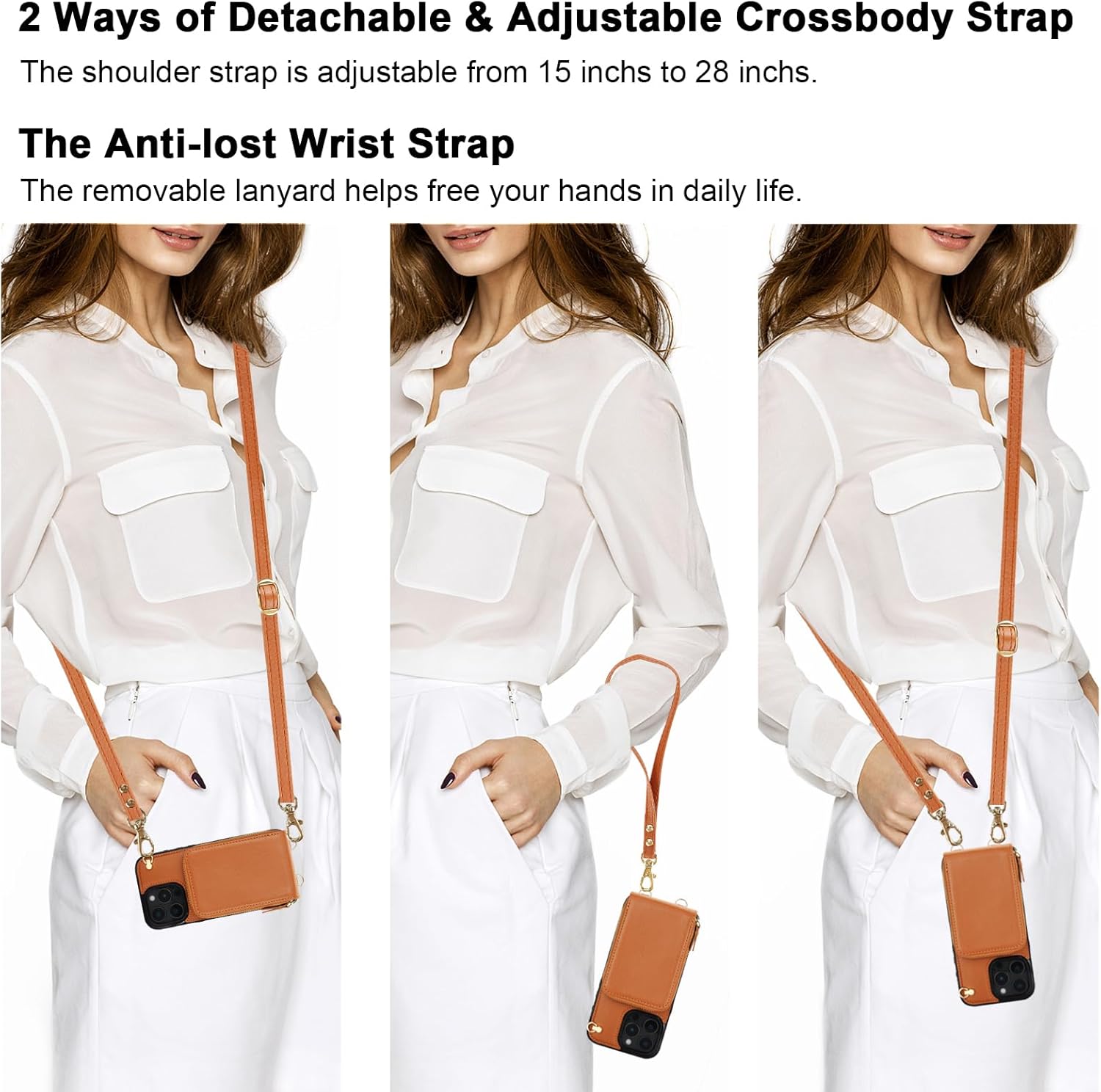 KIHUWEY Crossbody Wallet Case for iPhone 16 Pro Max, Zipper Pocket Case with Card Holder, PU Leather RFID Blocking Protective Cover with Kickstand and Detachable Wrist Strap Lanyard 6.9" (Brown) - Image 2