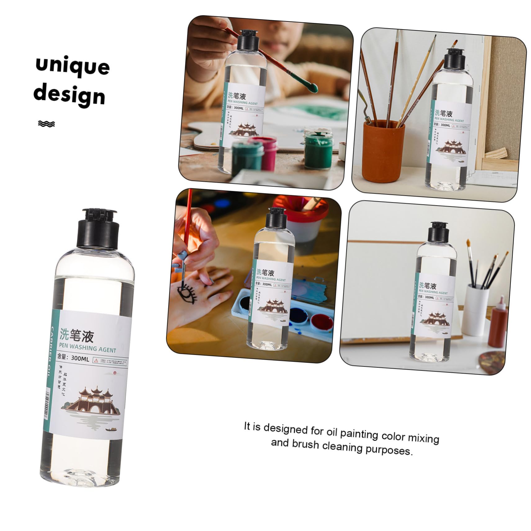 SHINEOFI Liquido per Pulizia Pennelli Pittura Olio Acrilico 300ml