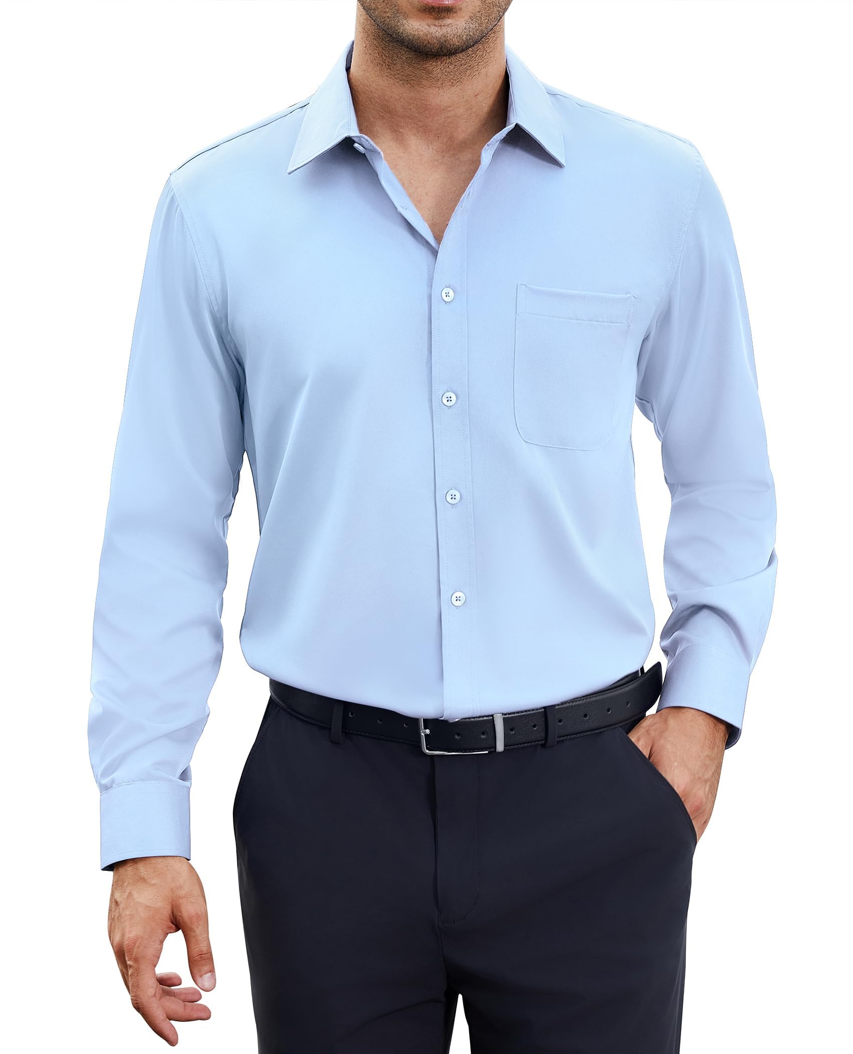 siliteelon Herren Hemden Bügelfrei Regular fit Oberhemden Herren Langarm Unifarben Stretch Freizeithemden Businesshemd Anzug Hemd