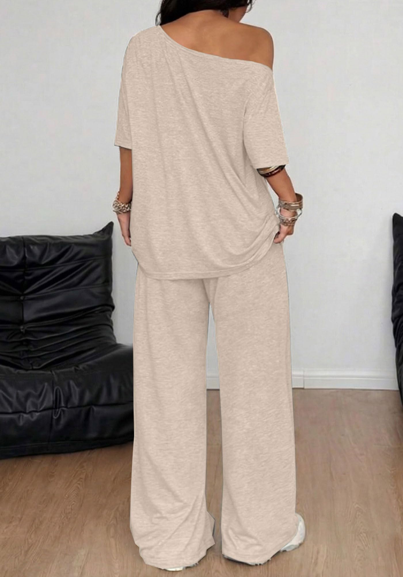 Topy z odkrytymi ramionami i szerokimi nogawkami zestaw pasujące zestawy wypoczynkowe dla kobiet dwuczęściowe lotnisko podróż wyjście streetwear