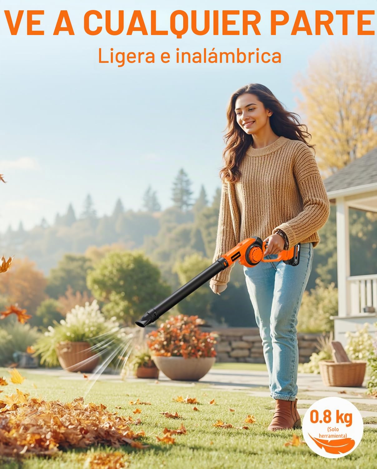 DOVAMAN LE20 Soplador de Hojas, Inalámbrico 3 en 1, 288 km/h, 3 Velocidades, 800g, Batería de 20V con Cargador Rápido, Luz LED, 3 Boquillas, Ideal para Jardín, Patio y Limpieza de Hojas y Polvo