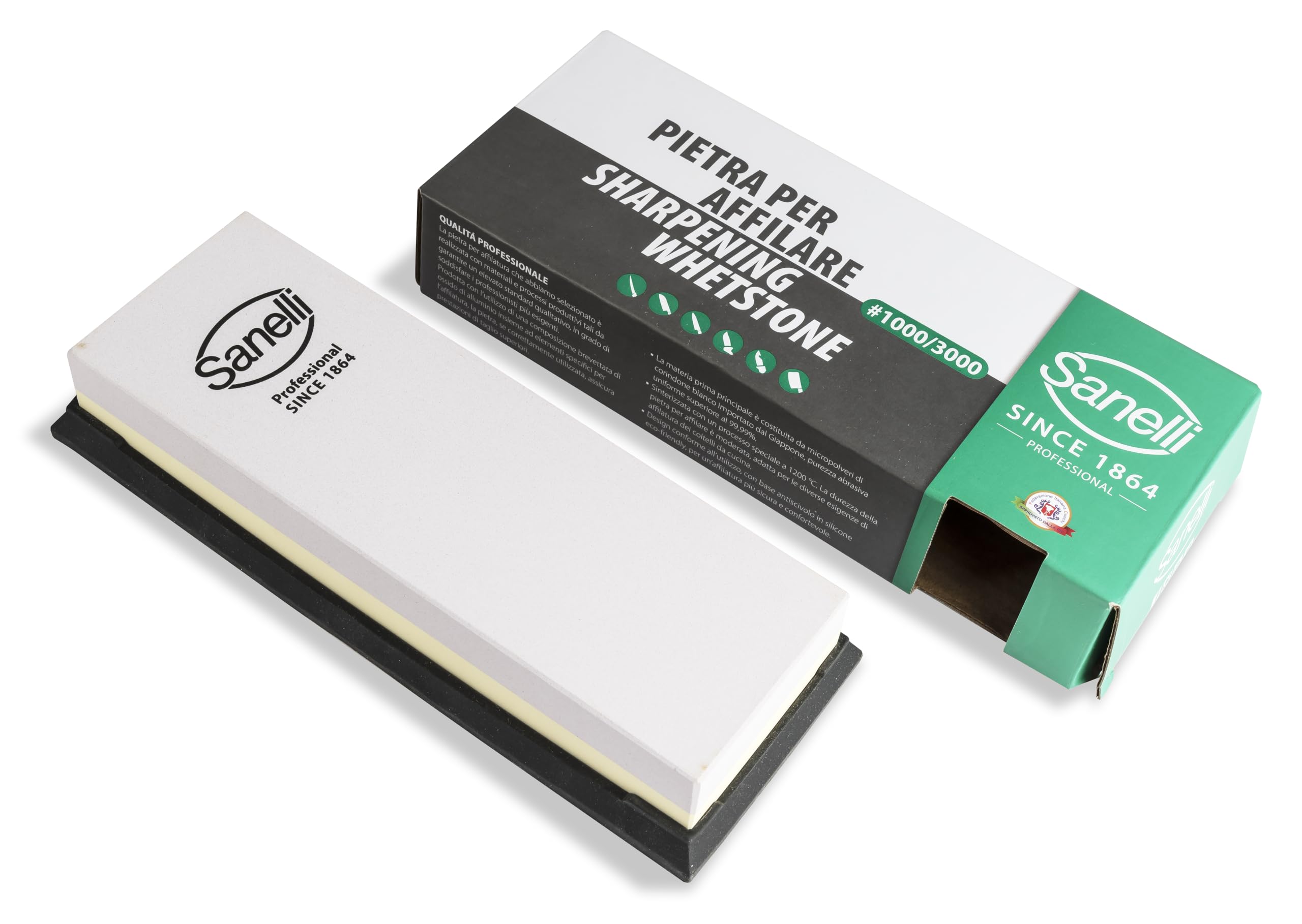 SanelliKnife Sharpener Whet Stone Combined: Medium Grit #1000 and Fine Grit #3000,