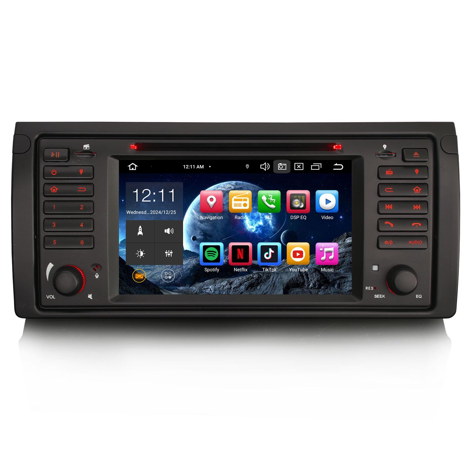 Erisin 7 Pulgadas 8-núcleo 4GB+64GB Android 14 Radio Coche GPS Navegador para BMW X5 E53 Estéreo de Automóvil Bluetooth CarPlay Android Auto DSP Dab+ WiFi RDS USB FM CD DVD Pantalla táctil IPS SWC