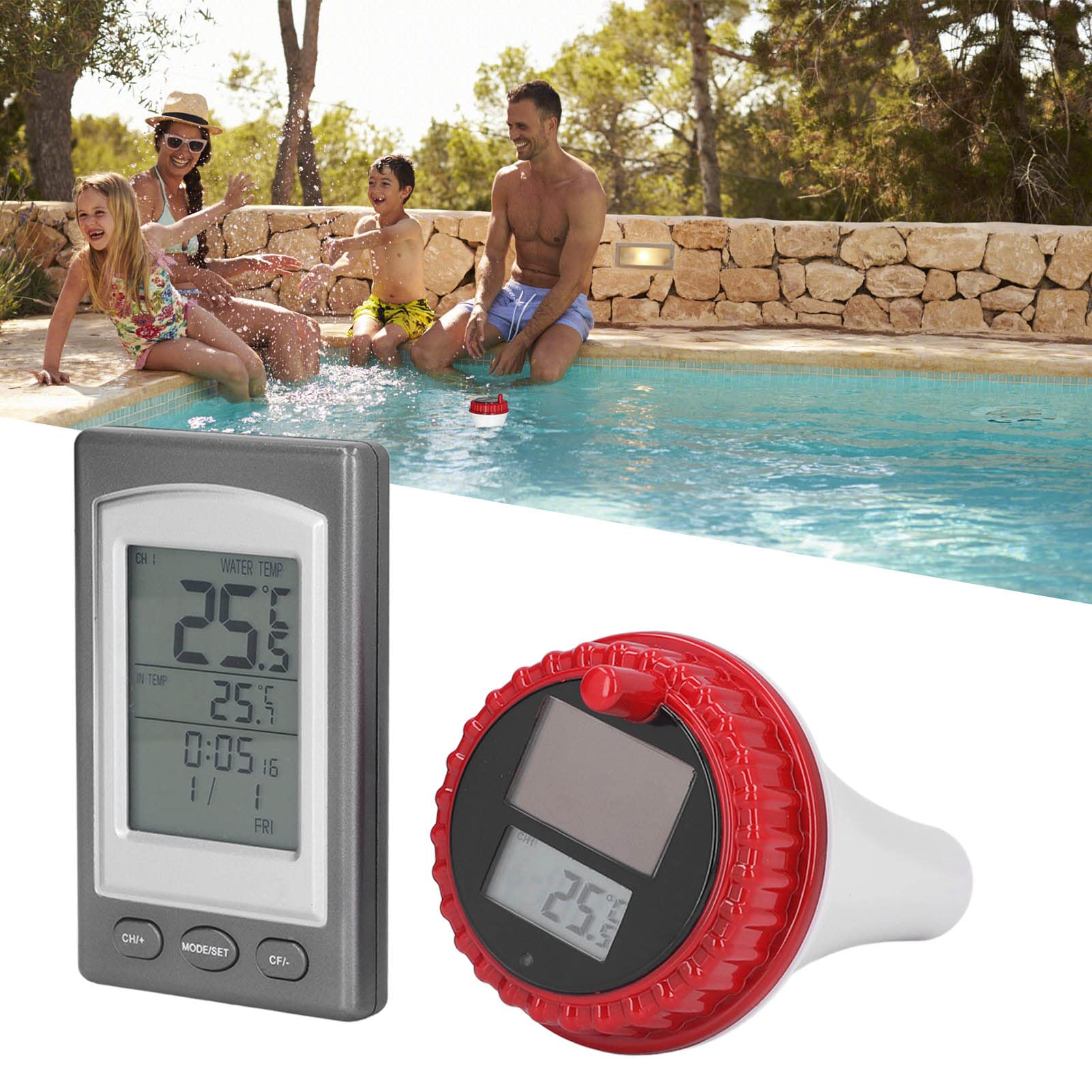 Alvinlite Termometro per Acqua Wireless a energia Solare Galleggiante con Display LCD per Piscina per Uso Domestico Spa Garden Pool