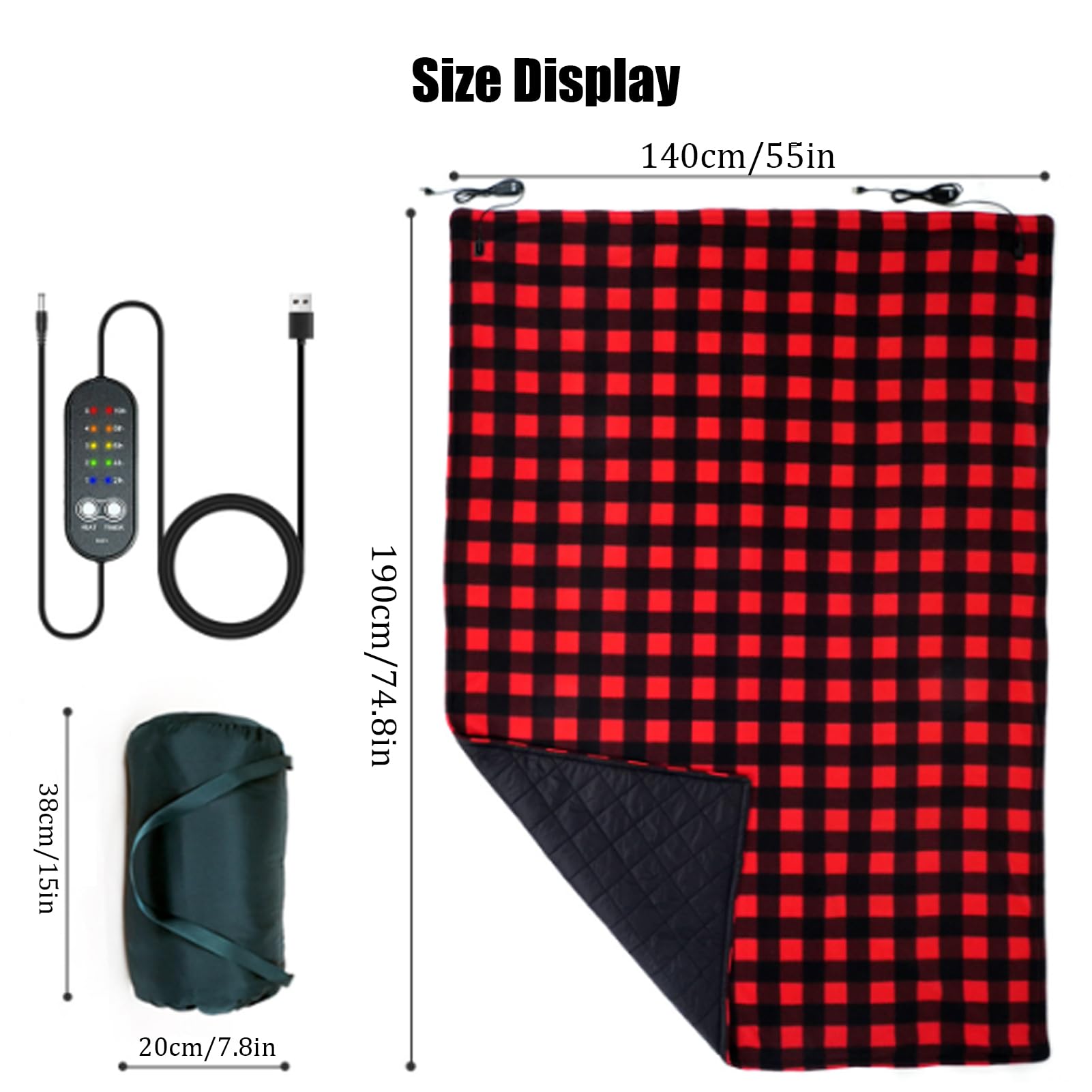 Manta Electrica Grande 190x140cm Lavable, Manta Eléctrica Sin Cables con Control Digital 5 Niveles De Calor Temporizador 2-10 Horas Felpa Suave para Hogar, Oficina, Coche Y Camping (Red)