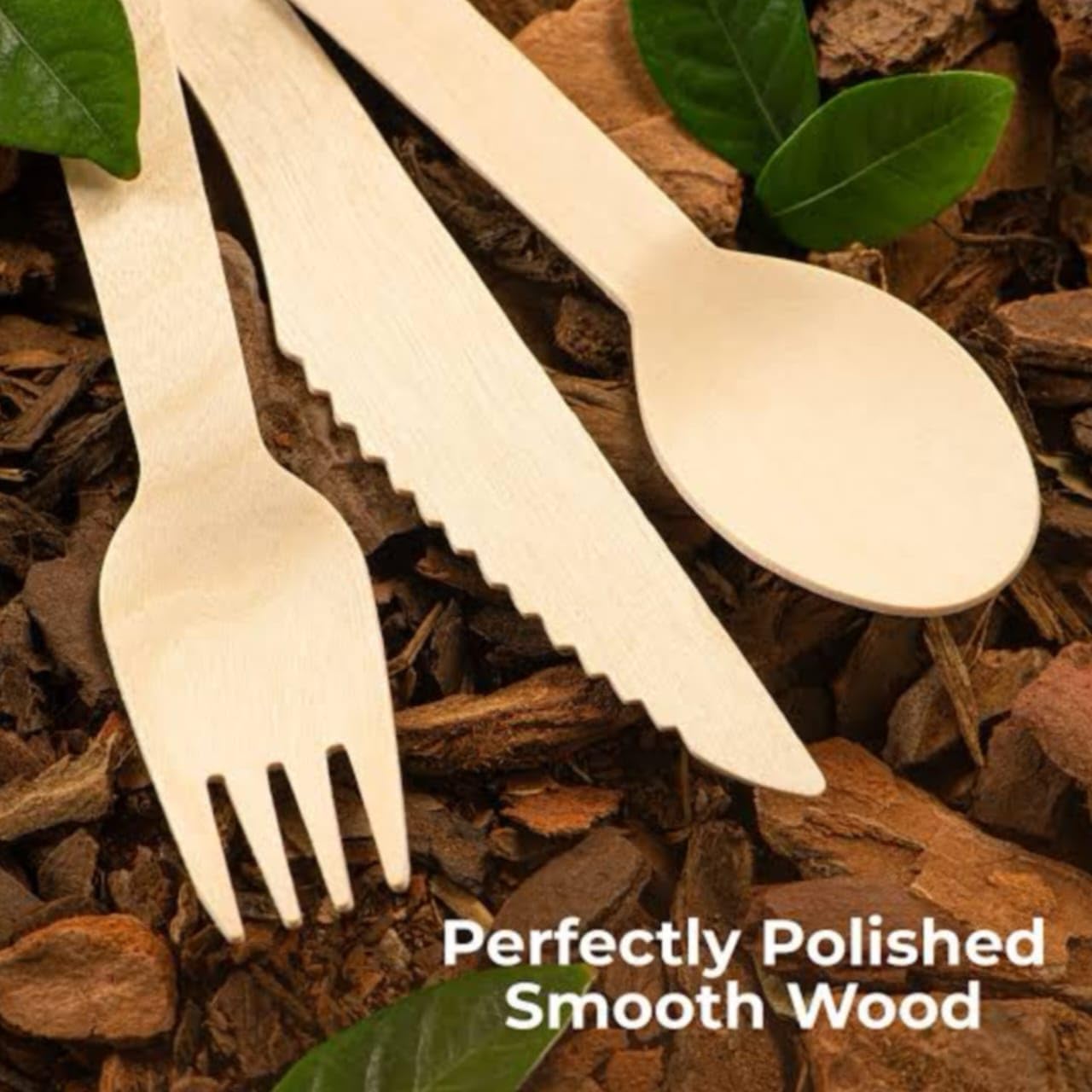 Juego de cubiertos 100 % compostables, 300 utensilios de madera compostables [120 tenedores, 90 cuchillos, 90 cucharas] – cubiertos de madera desechables