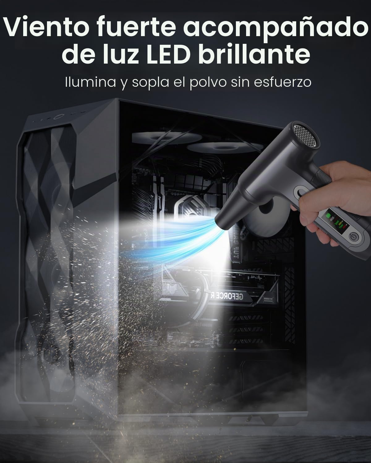 Soplador de Aire Potente con Pantalla Digital HD - Air Duster 200000 RPM con Luz LED, Batería 6000 mAh, Aire Comprimido Limpieza PC, Coche, Oficina, Sustituto de Spray Aire Comprimido, W06-Plata