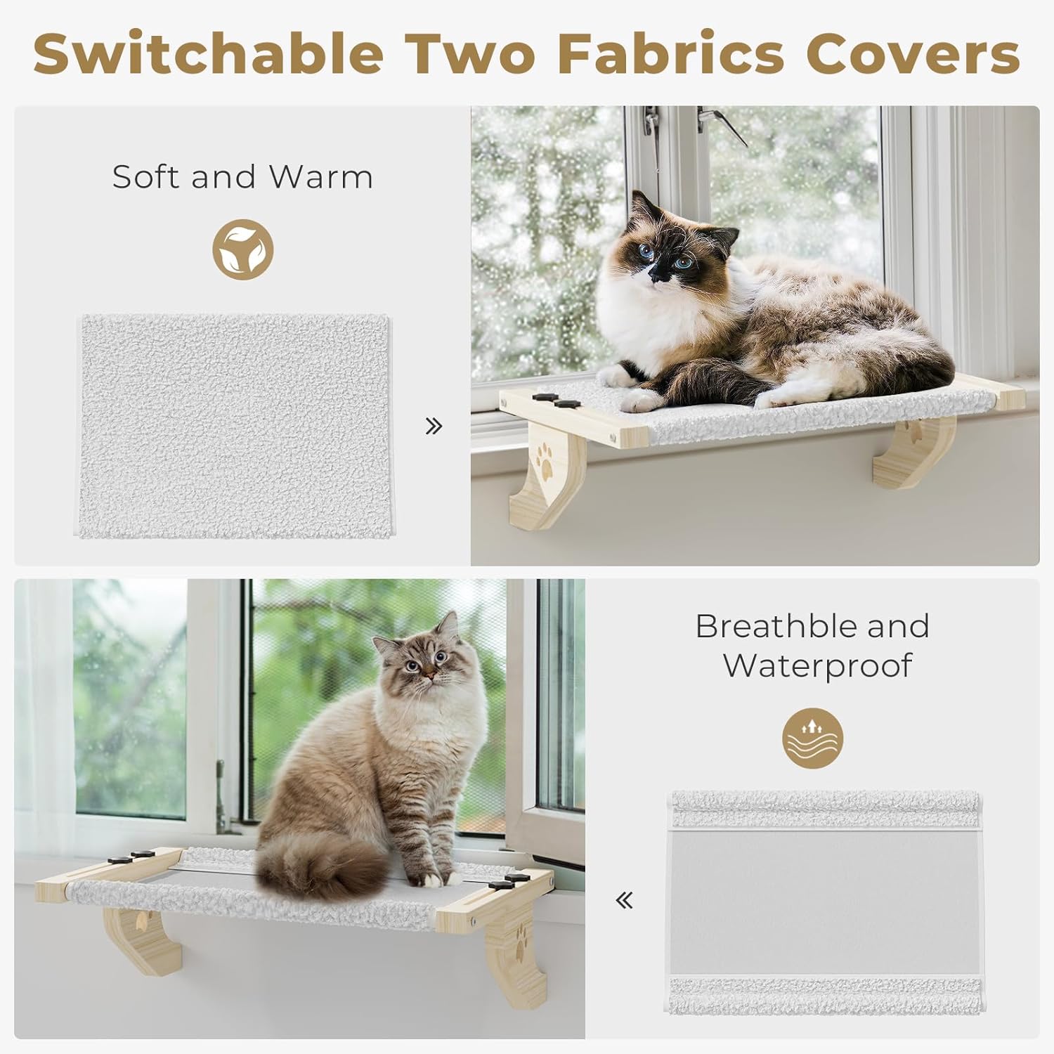 review Cat Window Perch, Cat Window Hammock with Wood & Metal Frame for Large Cats, Adjustable Cat Perch for Windowsill, Bedside, Drawer and Cabinet(27.5''-White Plush) (X-Large Size - 27.5'')