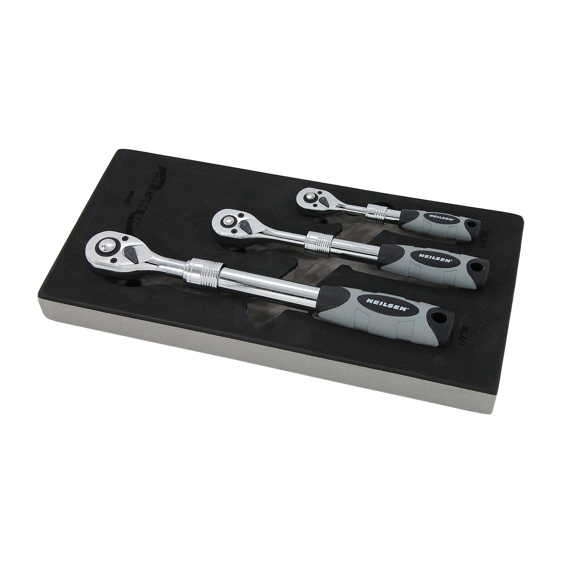 B&Q -  Telescopic Ratchet Set 3Pc Extendable Reversible 1/4" 1/2" 3/8" Eva Foam Ct5796
