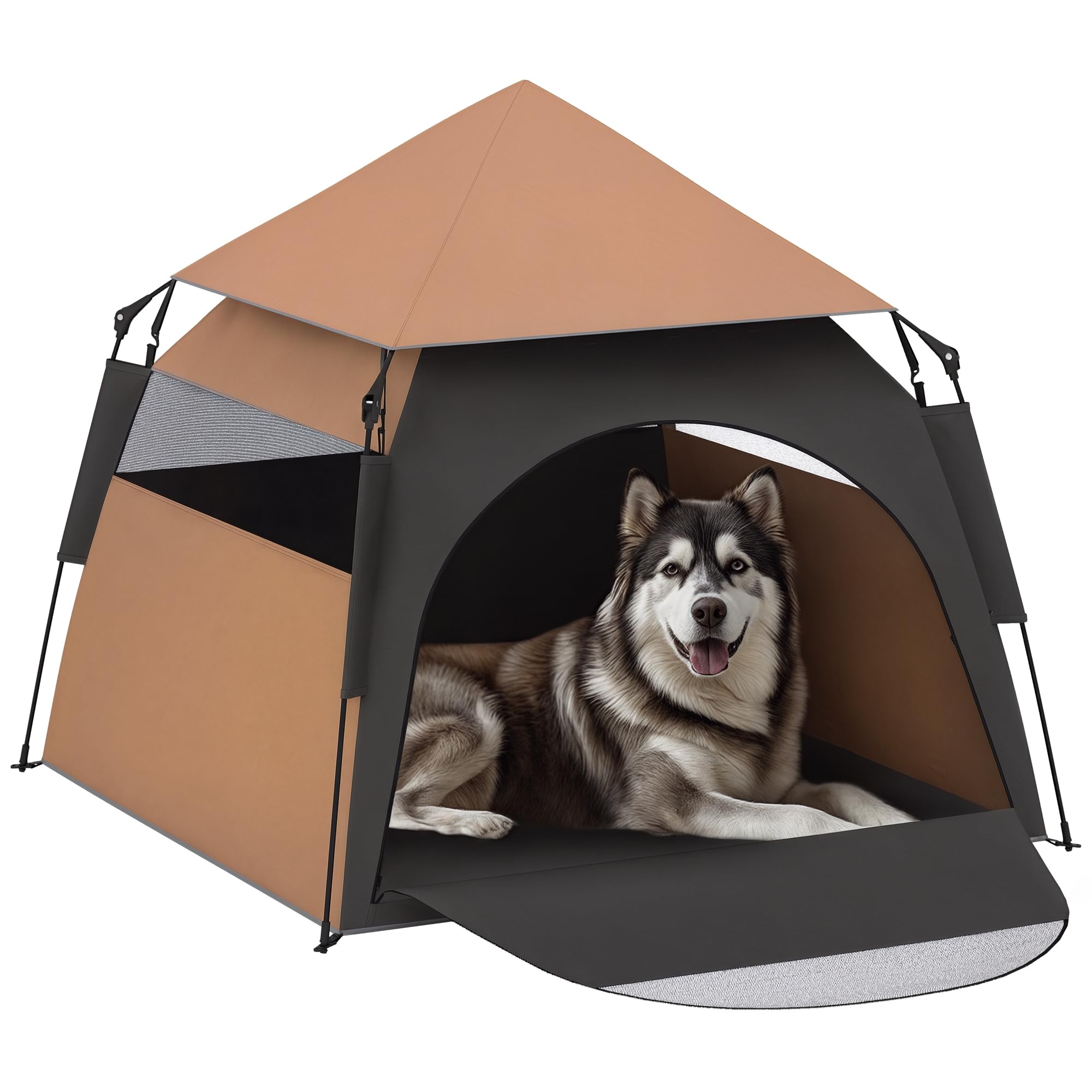 zelt hundehütte PawHut Haustierzelt Katzenzelt mit Meshfenster 120x120x106cm Dunkelbraun Seitenmarkise konfigurieren | Schattenmeister The Book of Love Farbe:Peacoat Blue (283)