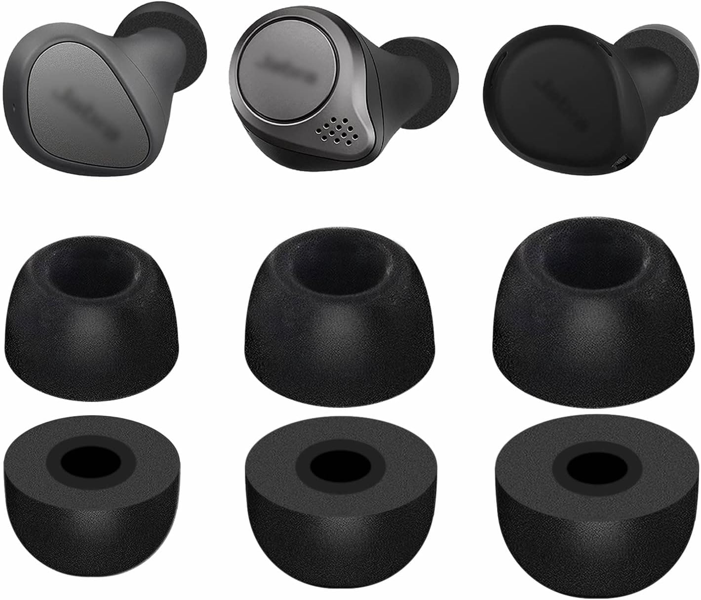 3 Pairs Memory Foam Elite 75T / Elite 3 / Elite 7 Pro Ear Tips Buds, Replacement Reduce Noise Comfortable Eartips Compatible with Jabra Elite 65T / Elite 7 Active/Elite 4 Active - S/M/L Black