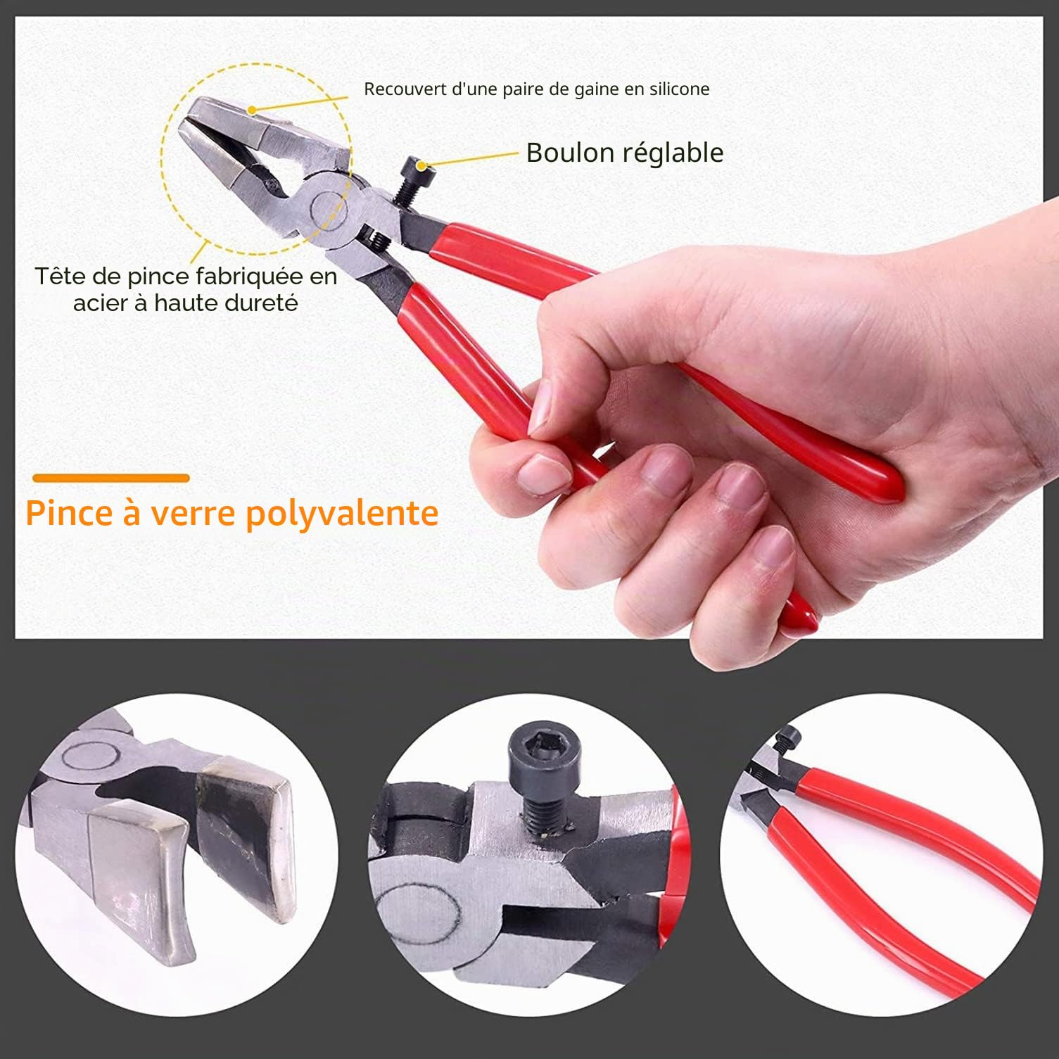 Kit de coupe-verre professionnel - Pince à briser et à joints - Pince à joints professionnelle avec coupe-verre, 2 têtes de coupe de rechange, sac en tissu - Convient pour verre épais, mosaïque,