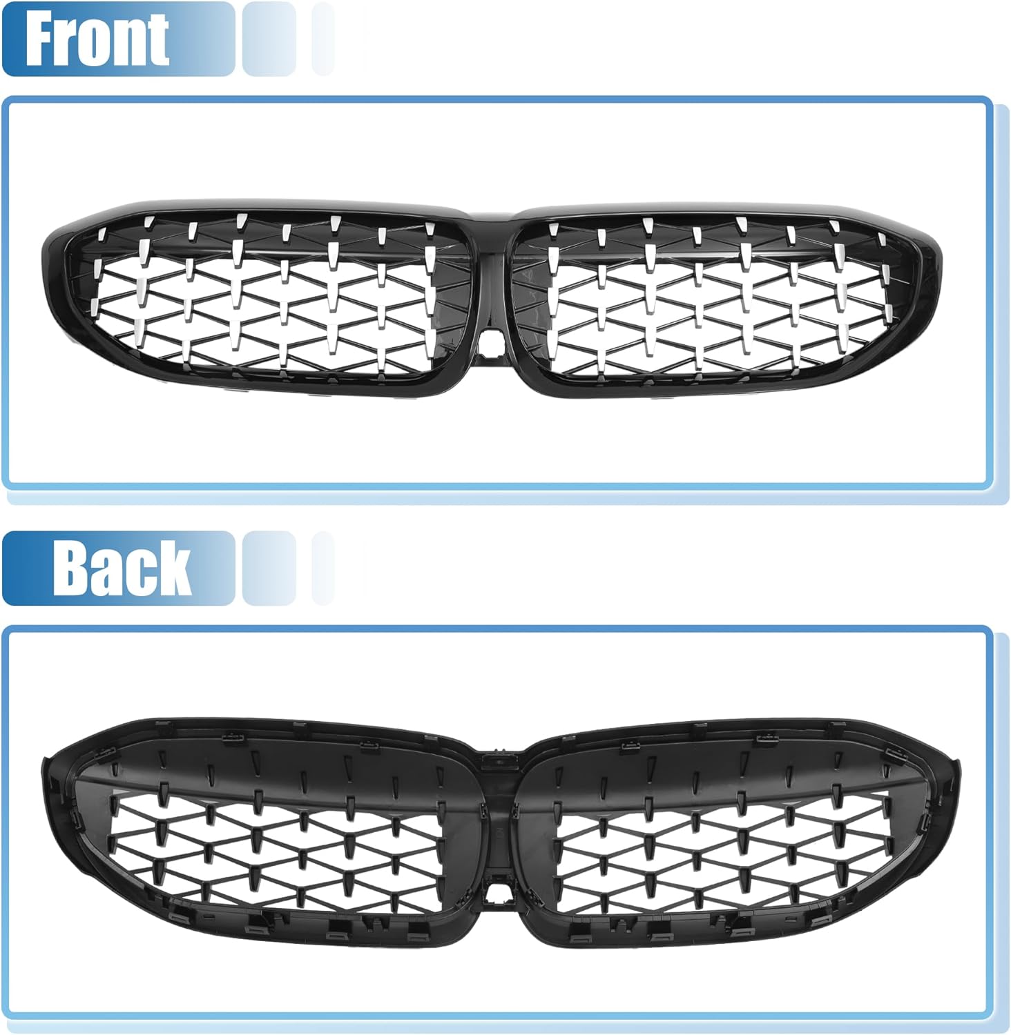 X AUTOHAUX Front Hood Bumper Grille Grill for BMW 330i 330e M340i XDrive G20 No.51138072085 Front Bumper Kidney Grille Grill Diamond Star Silver Tone Black