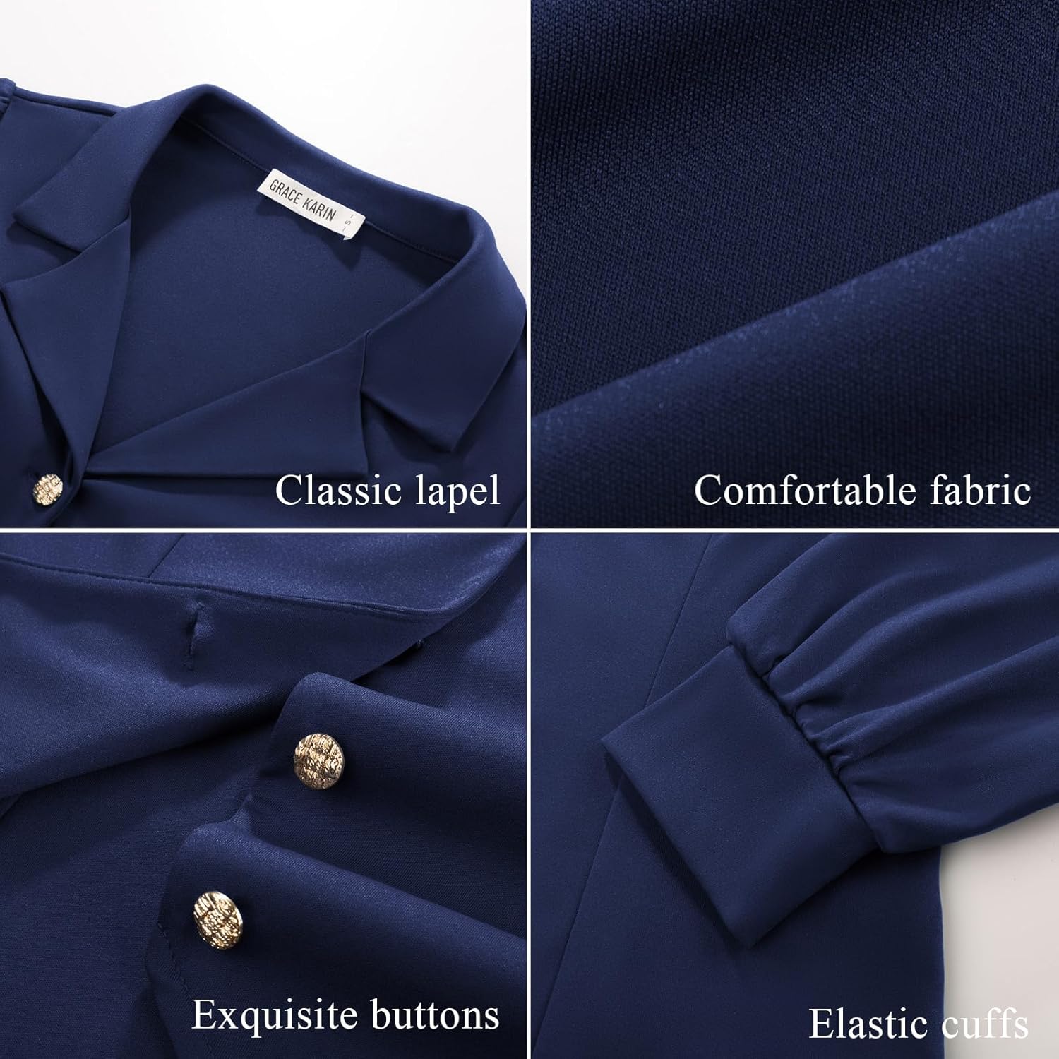 GRACE KARIN Work Shirts for Women Lantern Long Sleeve V Neck Blouse Button Down Elegant Business Office Top - Image 5