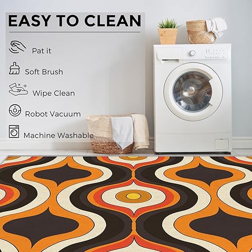 Miniatura 7 de Mid Century Modern Rugs for Home Decor, 5x6 ft, Retro 70s Swirl Area Rugs for Living Room, Soft Non Slip Washable Abstract Groovy Carpet Bedroom