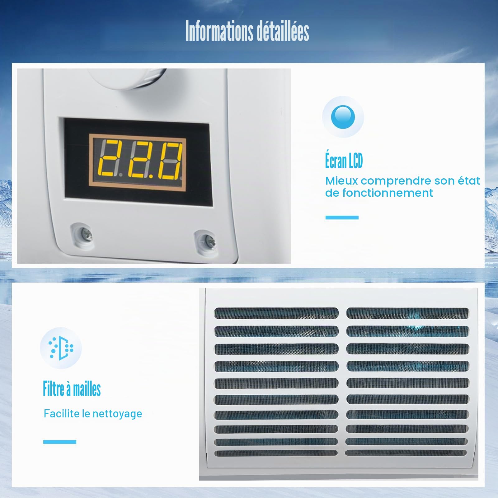 Climatiseur pour Voiture Mural 12V 100 W, Caravane Climatiseur avec écran LCD, 3 Vitesse du Vent et Température Réglables 458m²/h, 22525 BTU/h