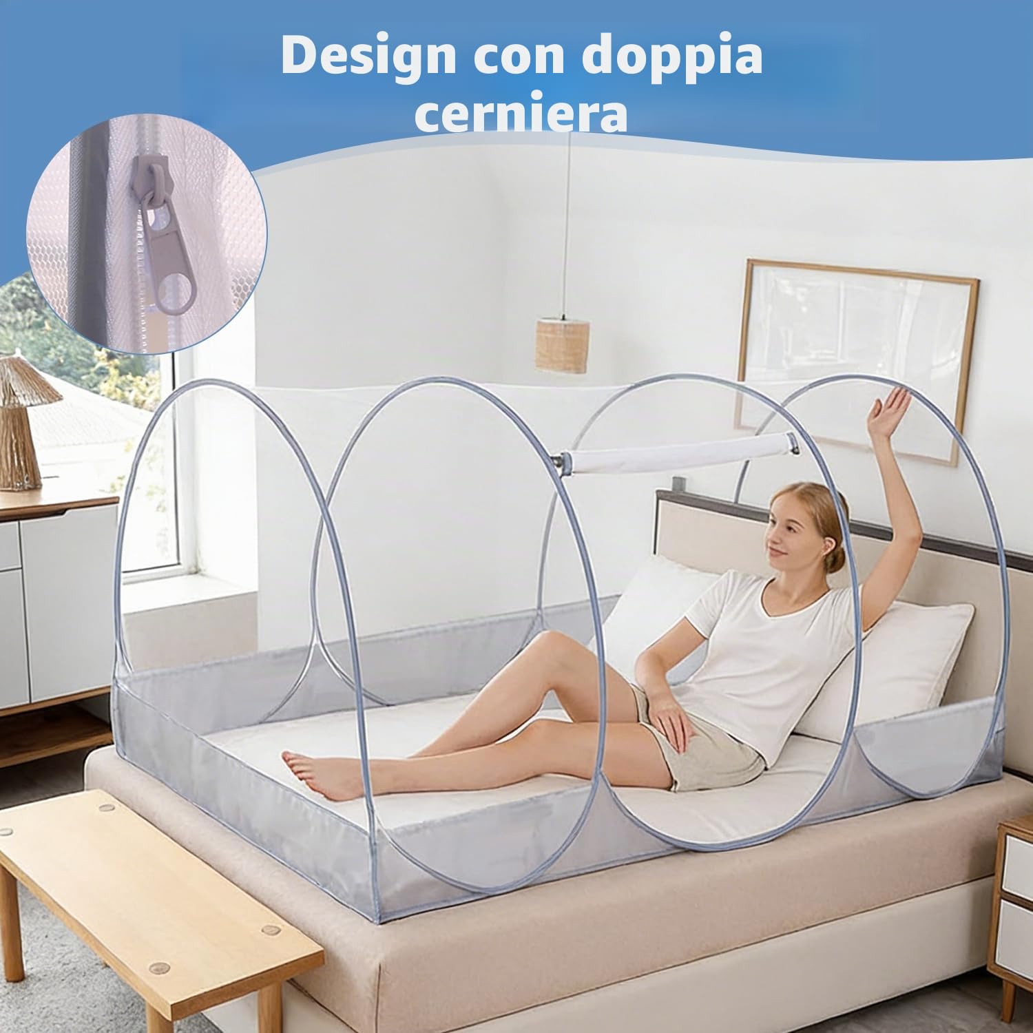 Zanzariera pieghevole per letto singolo, ultraleggera, zanzariera pop-up portatile con cerniera, a maglie fini, facile da montare per casa, residenza universitaria, esterni e viaggi (190x90x90cm)