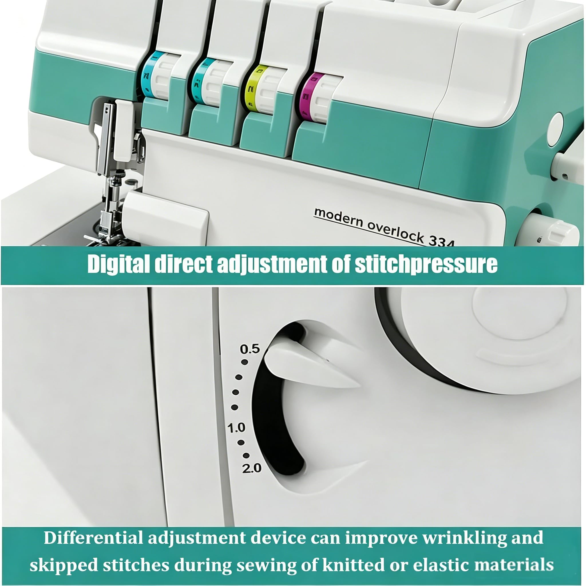 Remalladora de Puntada de Cobertura, Máquina de Coser Overlock, para Fábricas de Ropa y Uso Doméstico, Remalladora de 91 W con Bloqueo de Bordes, Longitud de Puntada Ajustable, para Algodón
