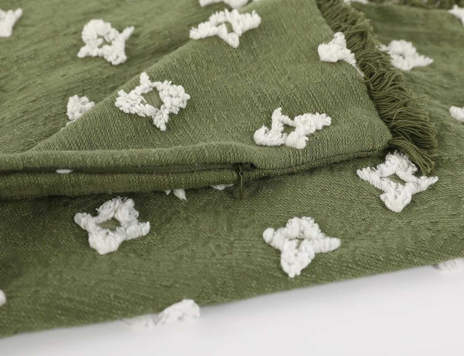 Boho Long Lumbar Pillow Cover 12x48 with Tassel Fringe,3D Flower Patterned Extra Decorative Long Lumbar Pillow Cover Case for Sofa Couch Bed Livingroom Farmhouse,Sage Green - Image 5