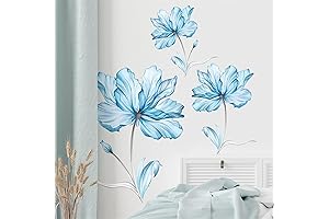 Ink Style Light Blue Flowers Wall Stickers - DIY Floral Art for Home Decor