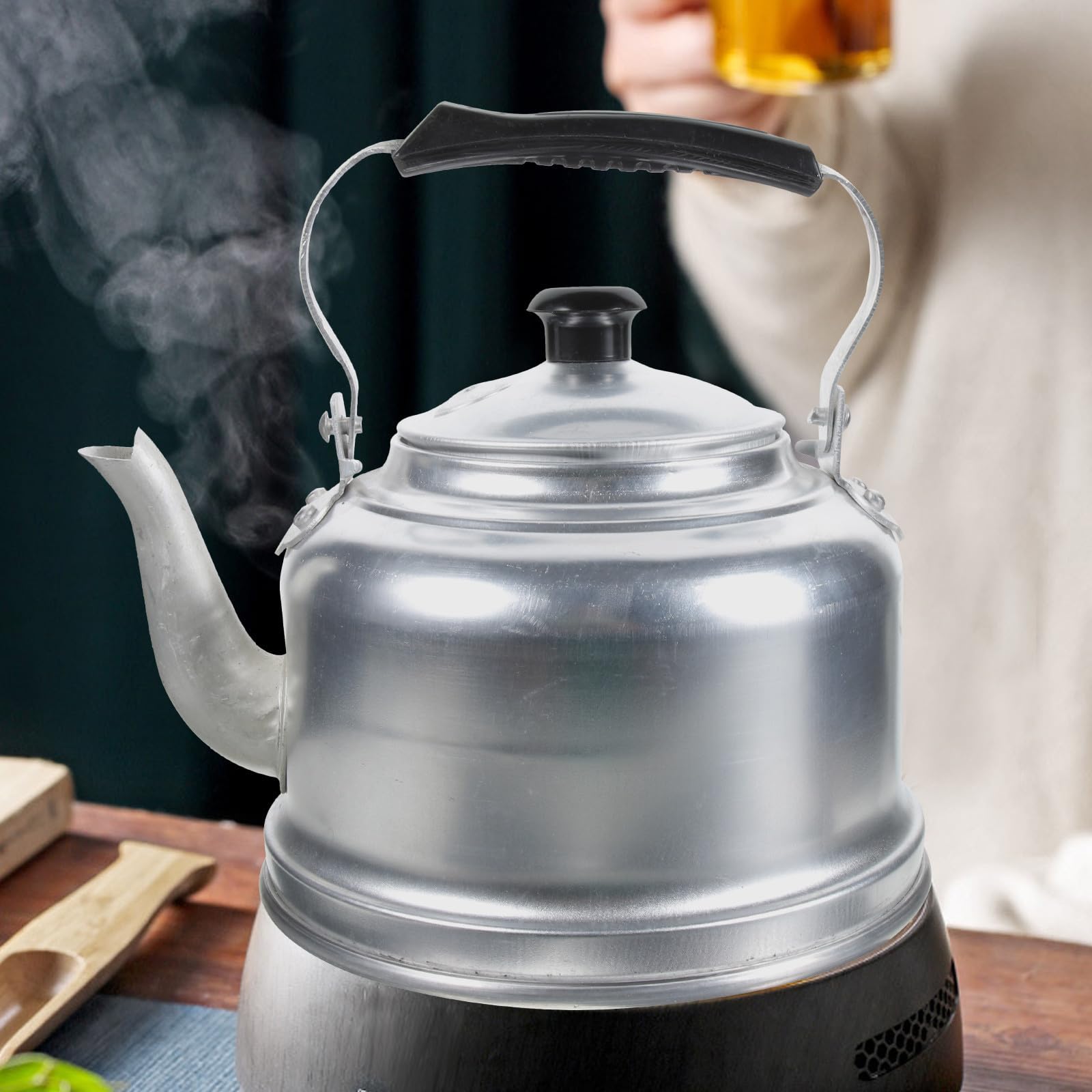 Tetera de Aluminio de 4l Silbato, Resistente para Cocina