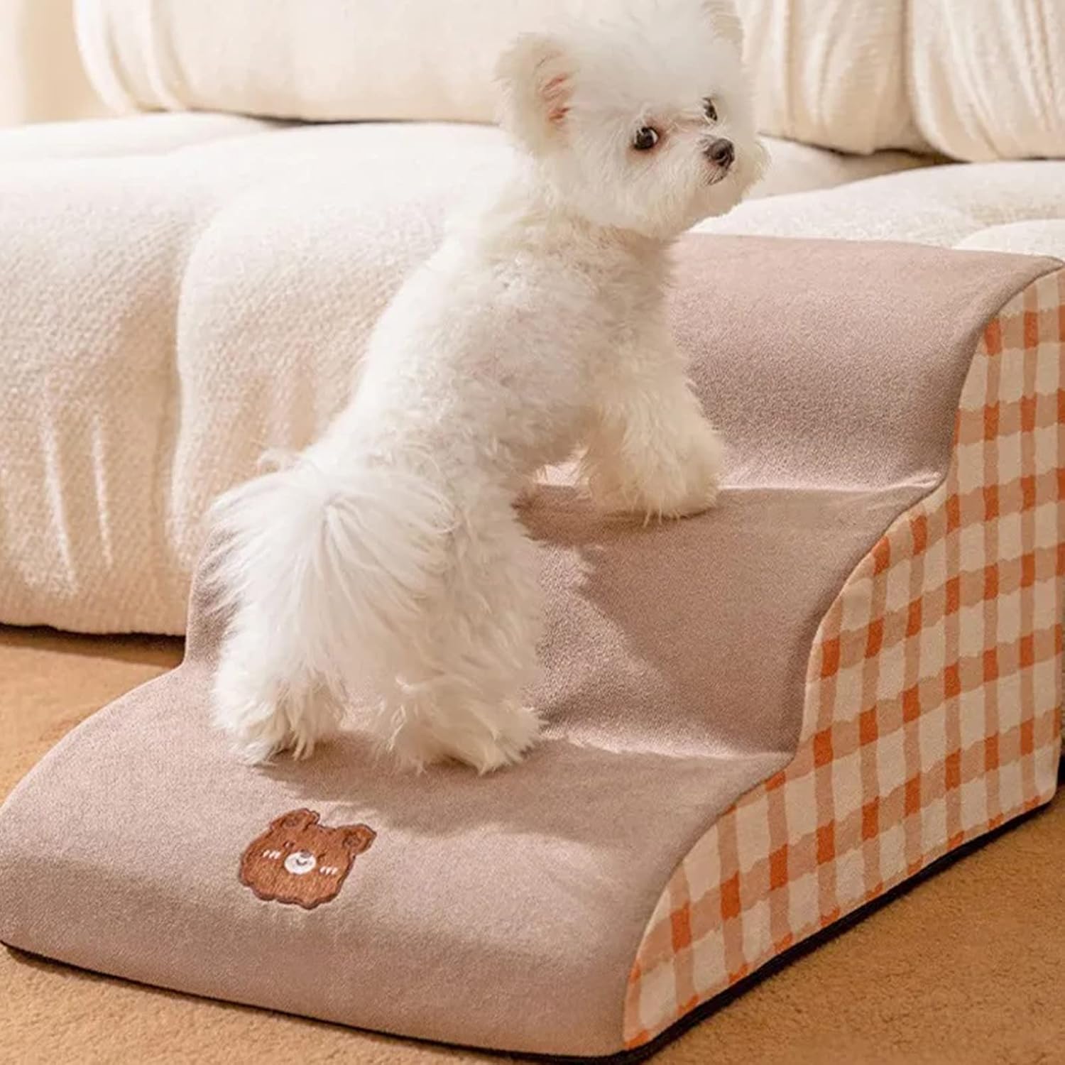 Dog Stairs for Small Dogs, Portable Non-Slip Ramp Stairs for Couch, Sofa, and High Bed Climbing,High Density Sponge Dog or Cat Ramp with Removable Washable Cover,Fourth Order