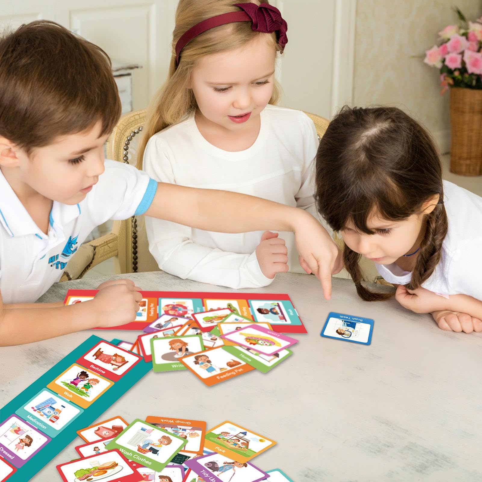 Teksome Agenda diaria para niños | Tabla de rutina para dormir | Planificador de pared con 60 tarjetas para crear buenos hábitos visuales para los niños