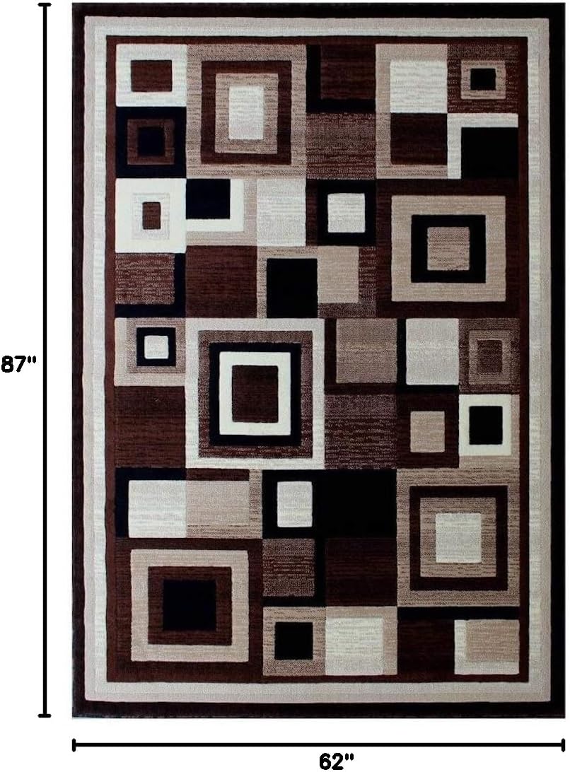 Americana # Modern Area Rug Geometric Brown Design (5'2" x 7'3"), 5' 2" X 7' 3",
