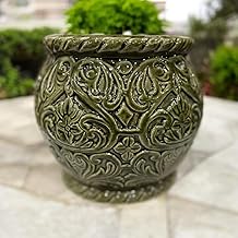 Tomar Decor Round Bonsai Tree Pot 1 Drainage Hole Succulent Planter Ceramic Plant Pots for Plants Flower Cactus Home Office Kitchen Desk Decor Size L-8 in X B- 8 in X H - 10 Inch (Green)