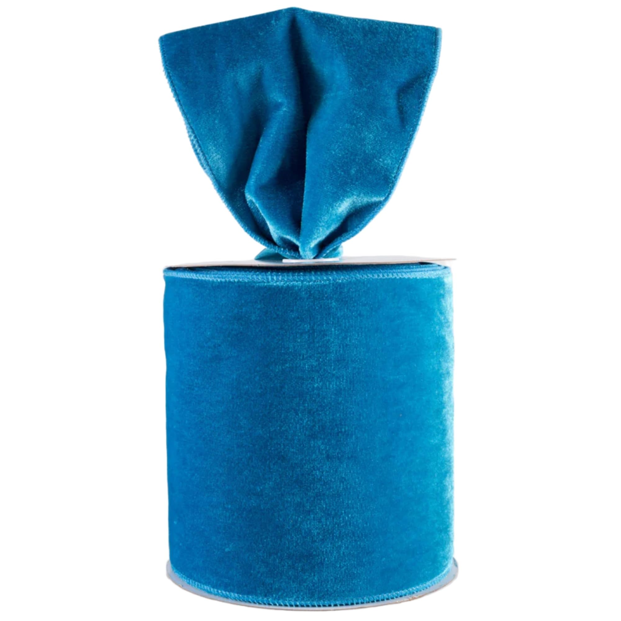 Velvet Wired Edge Ribbon, 4 Inch Width, Christmas Gift Wrapping Ribbon, Waterproof for Wreath DIY Crafts (Turquoise Blue, 10 Yards)