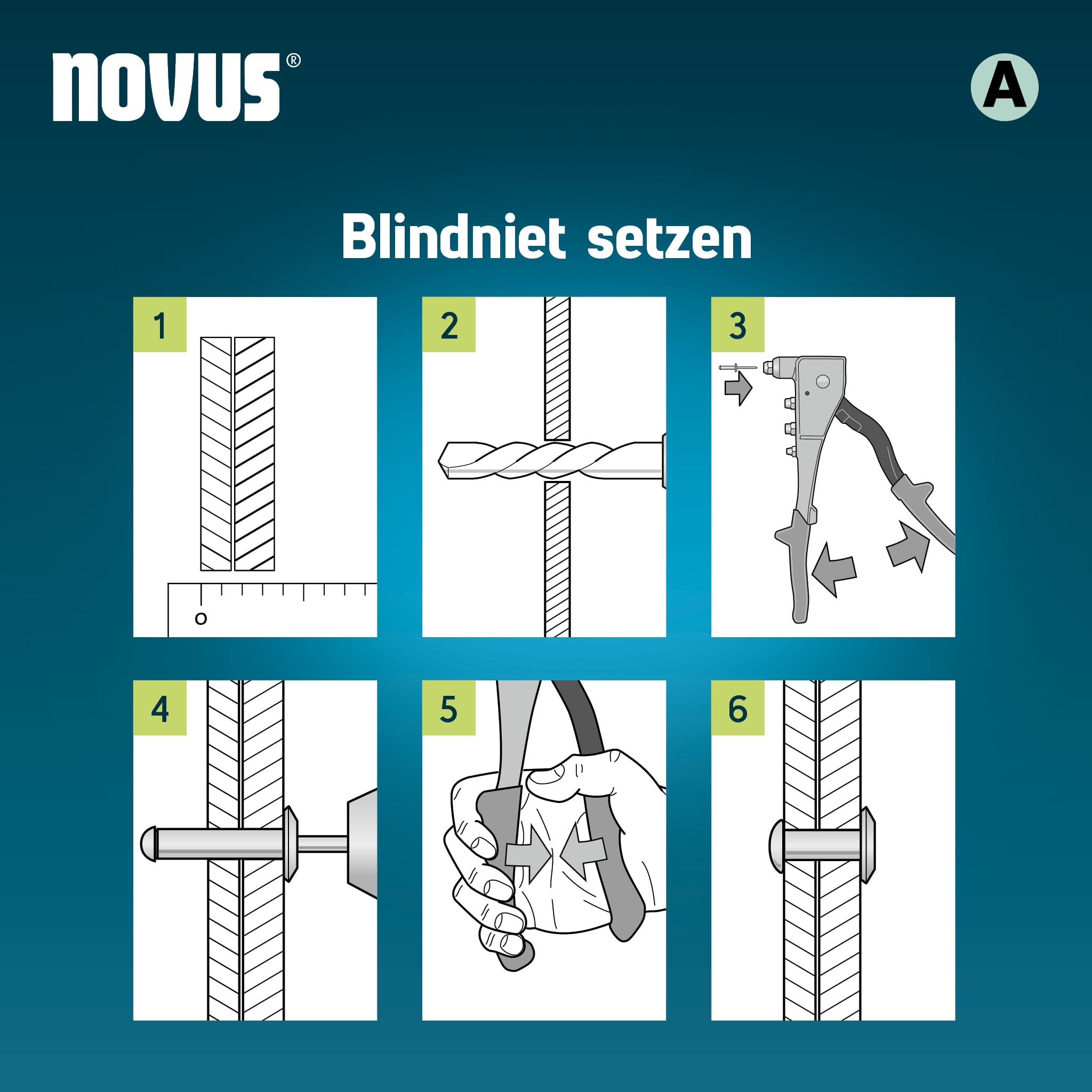 Novus Tools Aluminiowe nity zrywalne Ø 3,2 mm, długość 6 mm, 30 nitów, długość zacisku 1,5-3,5 mm, idealne do mocowania metali nieżelaznych, tworzyw sztucznych, skóry i materiałów