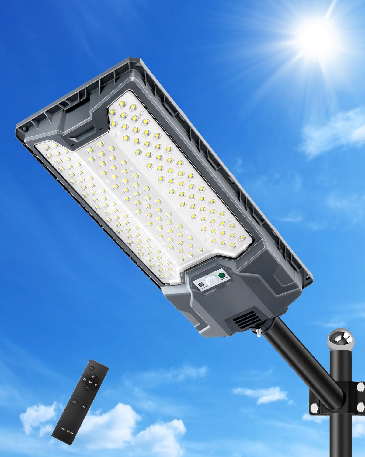 Sararoom Lampione Solare da Esterno 600W, Faro Led con Sensore di Movimento, 6500K Luce Stradale, IP65 Impermeabile Luci di sicurezza con Pannello Solari per Giardino,Strada,Garage,Parcheggio,Cortile