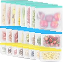 24 Pack Reusable Freezer Bags,Reusable Sandwich Lunch Bags,Food Grade Leakproof Bags,Sealed Silicone Freezer Bags, Food Storage Bags for Marinate Meats Fruits Veggies Make-Up Toiletries