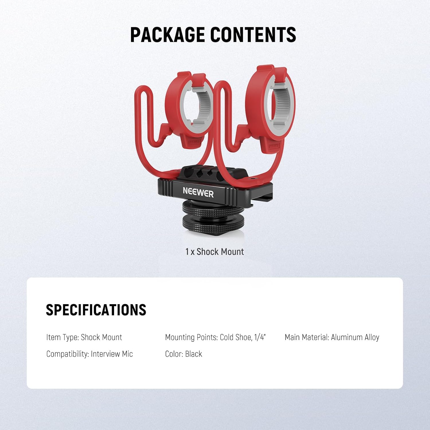 NEEWER Microphone Shock Mount with Cold Shoe, 1/4" Thread for Camera Cages, Boom Arm Pole Stands, Tripods, Mic Holder Compatible with VM15 Rode NTG Series Sennheiser MKE600 Audio Technica AT875R, MH1 - Image 7