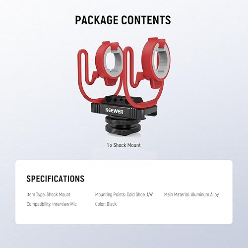 Miniatura 7 de NEEWER Microphone Shock Mount with Cold Shoe, 14" Thread for Camera Cages, Boom Arm Pole Stands, Tripods, Mic Holder Compatible with VM15 Rode NTG