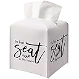 Leather Tissue Box Cover Holder Gifts, Funny Quote Gift Ideas for Friends, The Best Seat in The House, Bathroom Restroom Decor, Housewarming New Home Favor-(5.2 Inches) A65