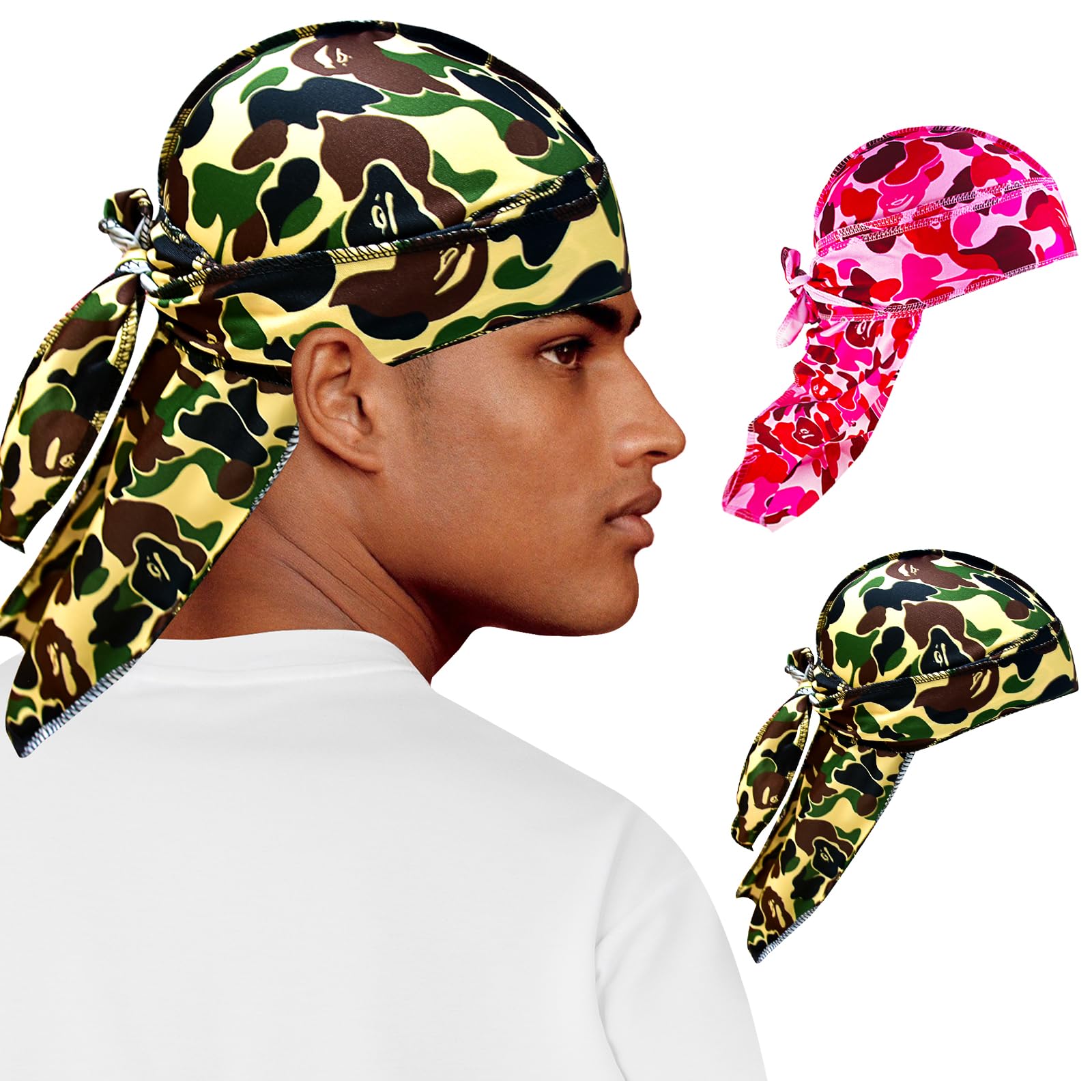 Durag for Men Designer Durag Silky Camouflage Cap Rags Hip Hop Turban Man Doorag Hair Wrap for Sleeping
