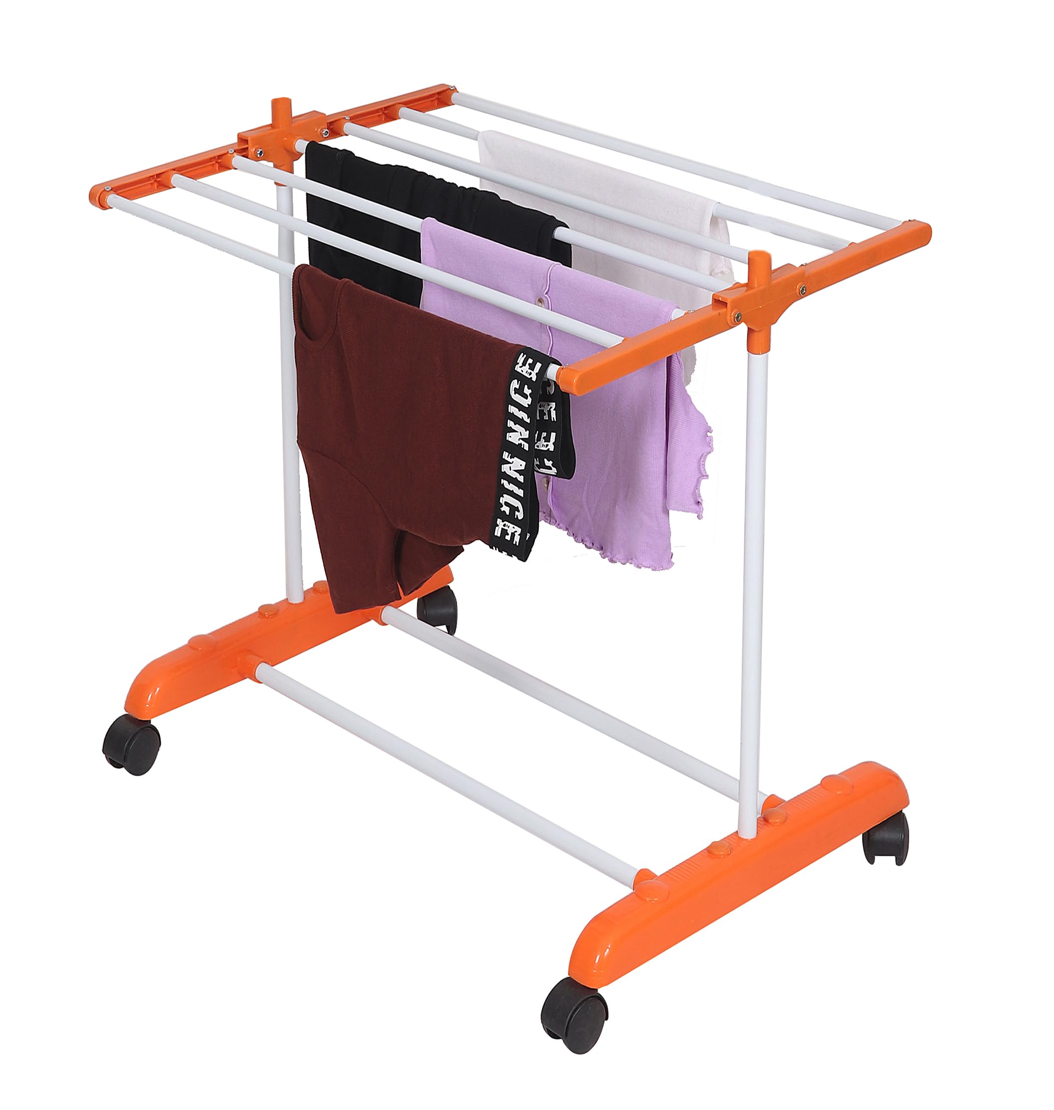 FLIPZON Premium Clothes Stand for Drying with Wheels | Portable | 1 Layer Rack for Balcony | Foldable Wings | 7 Hanger Rods | Alloy Steel & Plastic (White & Orange) (B0CX8TKBQC) Amazon Price History, Amazon Price Tracker