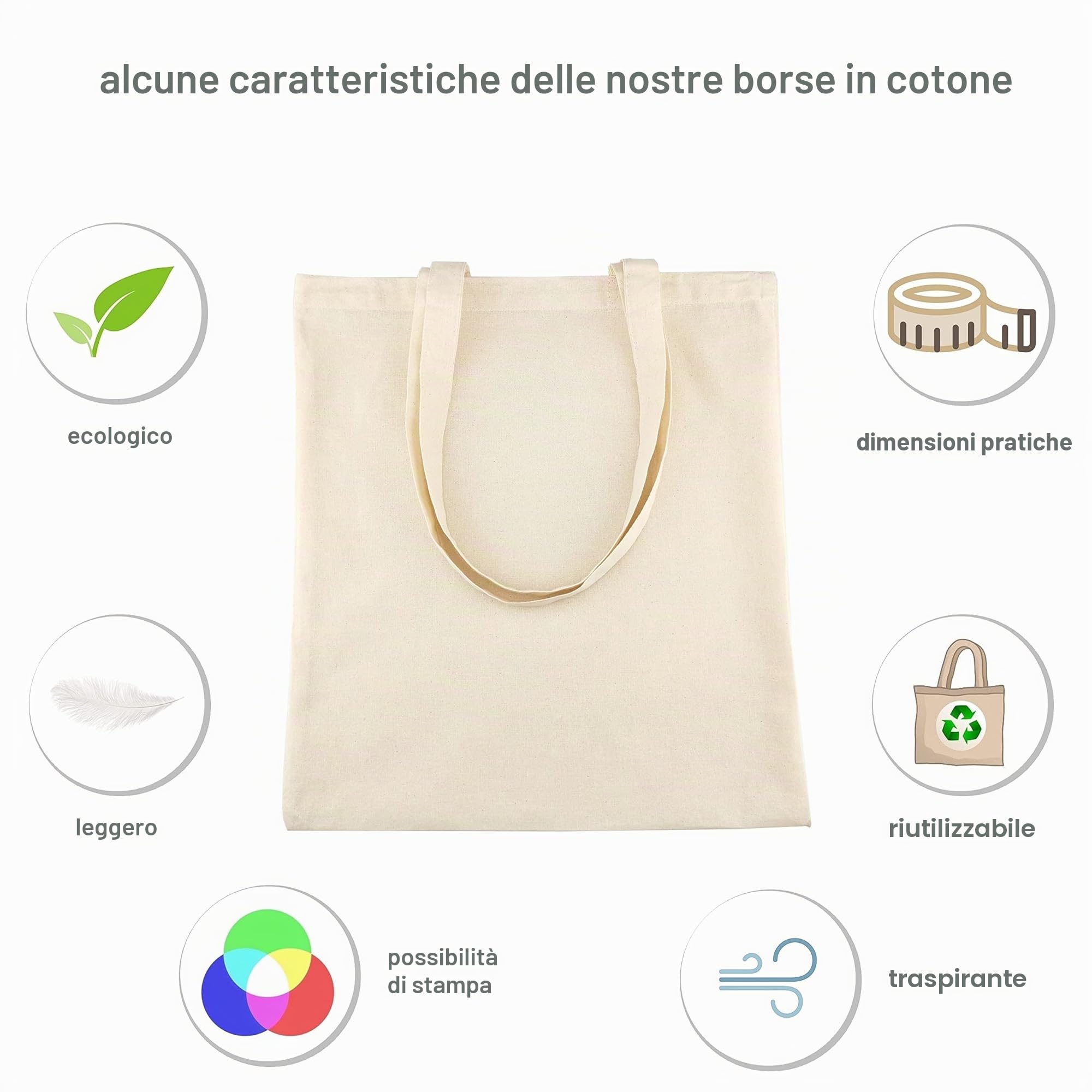 Borsa di Tela IDEA HOME 38x42cm Shopper Cotone Naturale Tote Bag con Manici Ökotex 100
