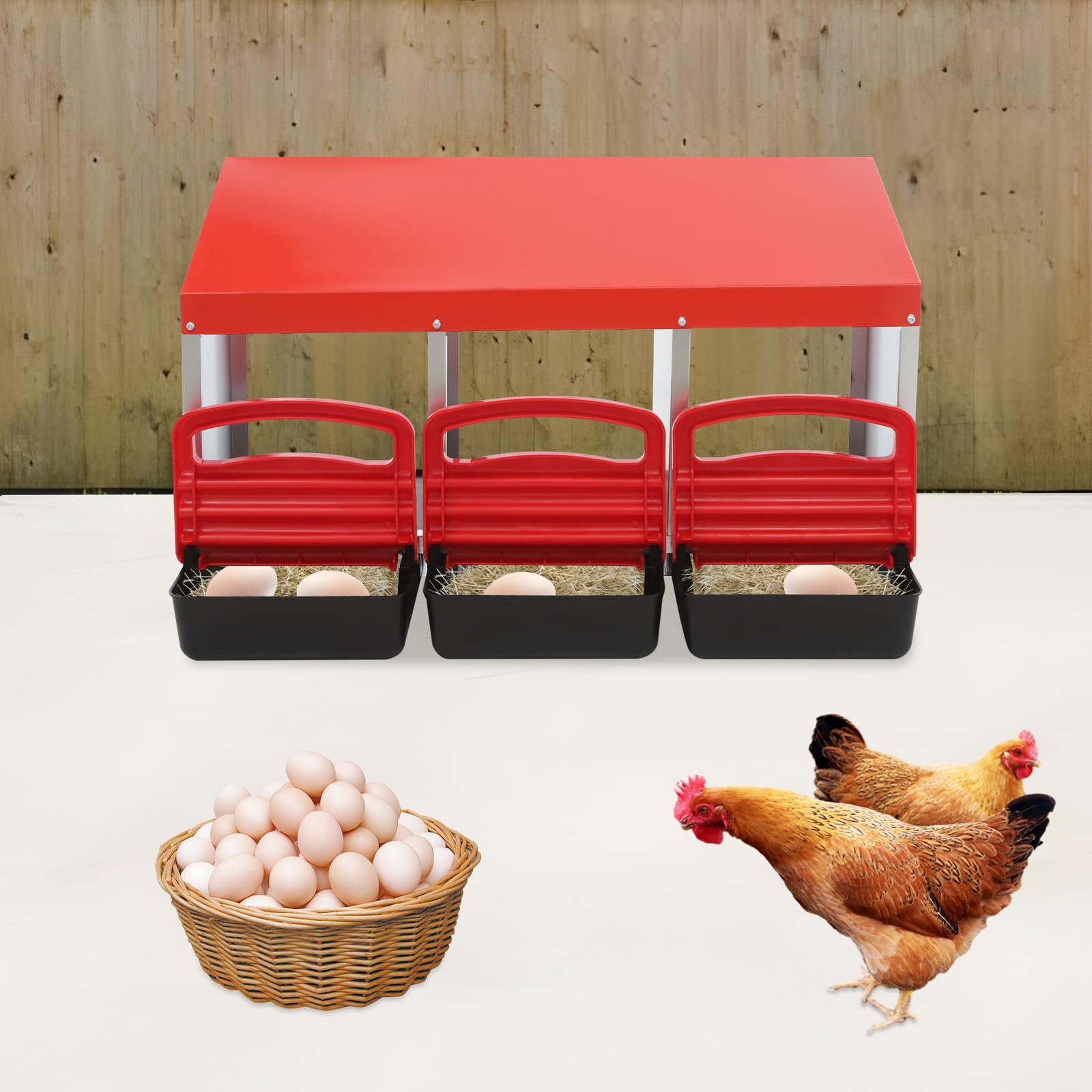 Nido para pollos, 3 compartimentos, acero galvanizado, 81 x 52 x 48 cm | Con recolección automática de huevos nidos para aves de corral para montaje en pared o en el suelo en el gallinero