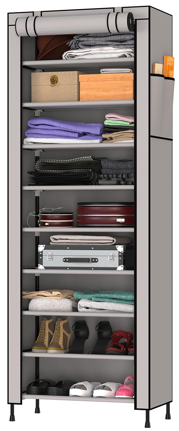MY ARMOR Multipurpose Wardrobe for Clothes/Cabinet/Multipurpose Storage Rack, Foldable, Collapsible Fabric Wardrobe Organizer for Clothes, 1-Door, 9 Shelves/Cabin - Grey (B0C8DMQ2YZ) Amazon Price History, Amazon Price Tracker