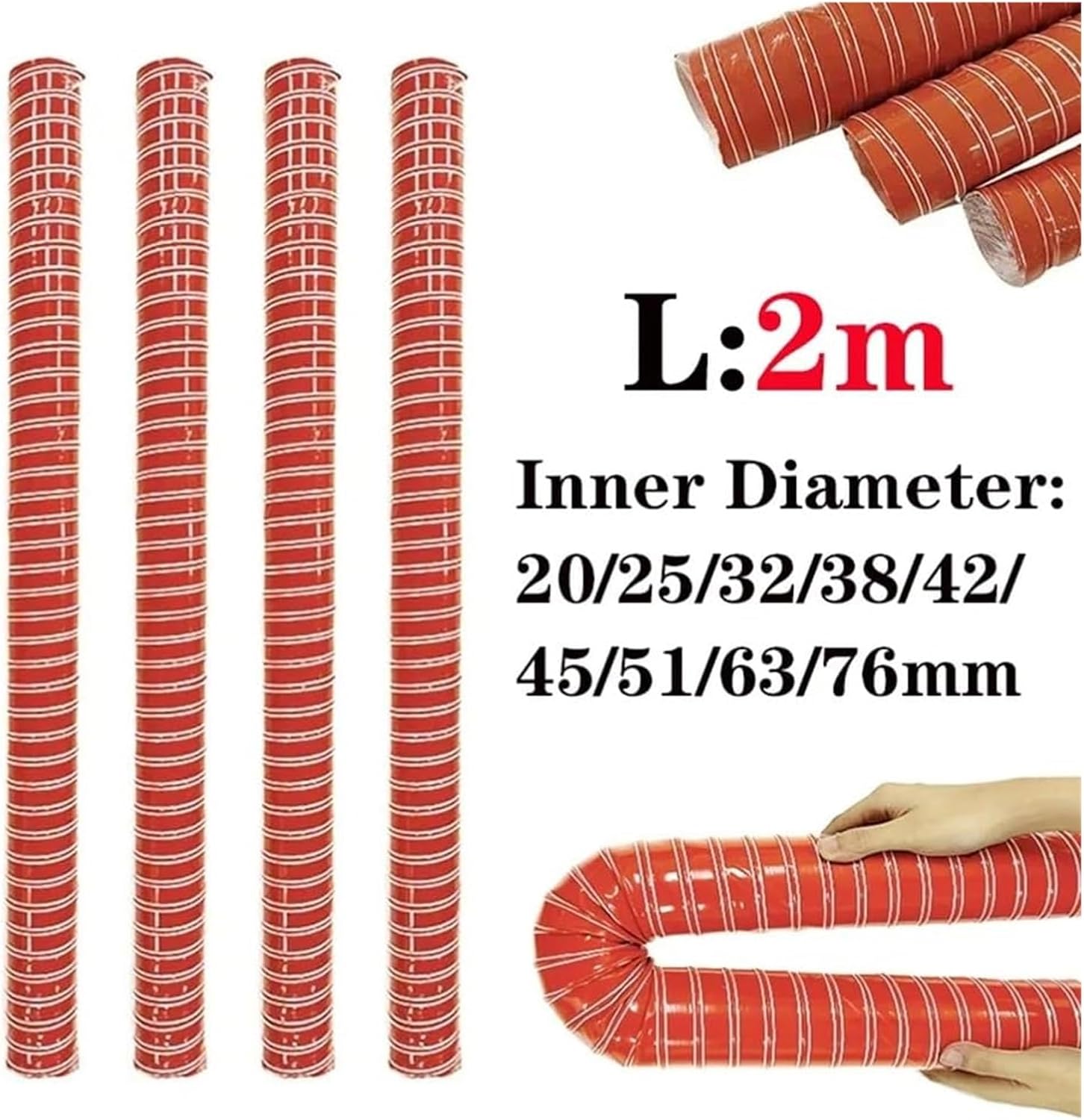 High-Temp Flexible Vent Pipe for Car Heaters/Industrial Fumes, 20-76mm ID Silicone Air Duct Hose 2m(ID 42mm)