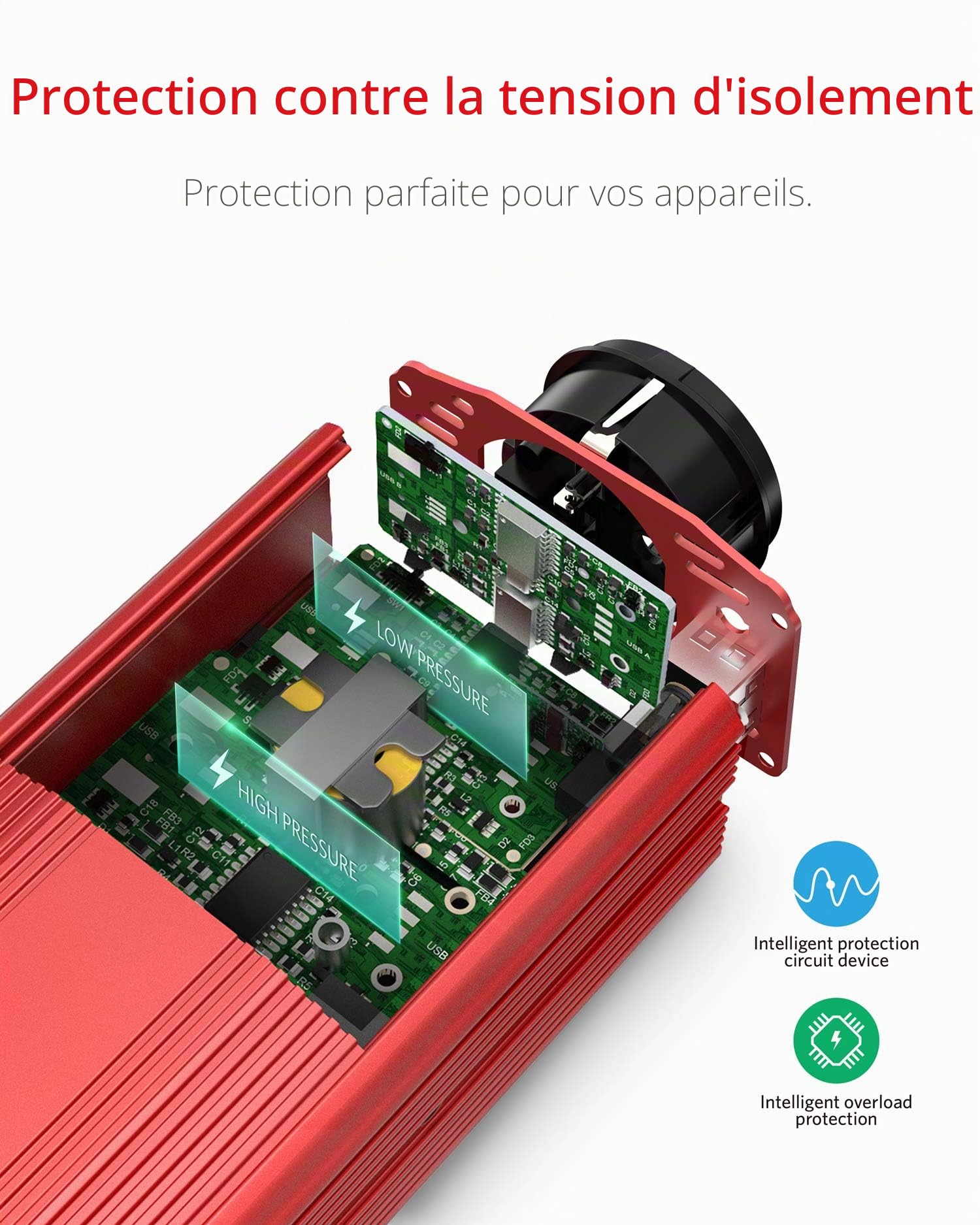 BESTEK Convertisseur 12V 220V 300W Onduleur Métal Chargeur Allume-Cigare Transformateur de Courant pour Voiture avec 1 AC Prise et 2 Ports USB 2,4 A et Clip de Batterie