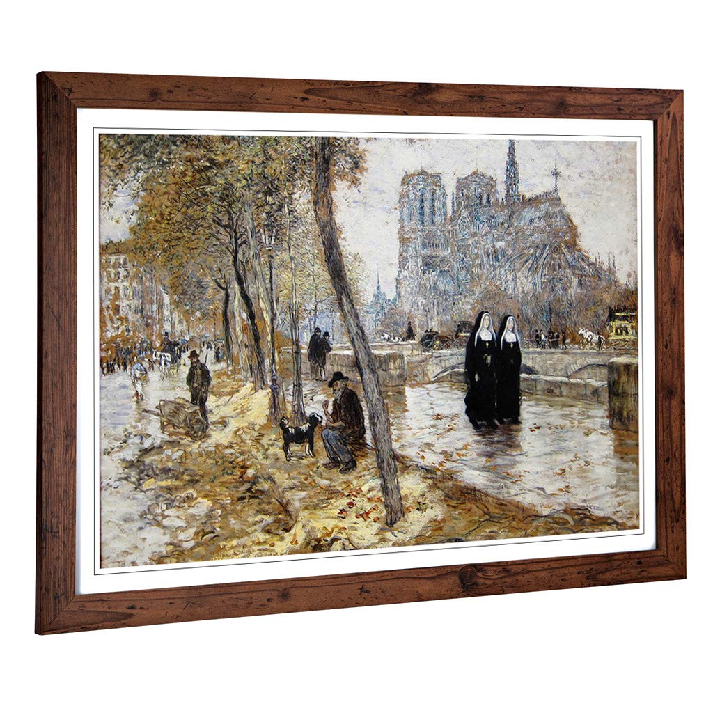 Big Box Art Framed Print of Jean-Francois Raffaelli Notre Dame Design | Wall Art Picture | Home Decor for Kitchen, Living Room, Bedroom, Hallway, Walnut, A2 / 24.5x18 Inch / 62x45cm