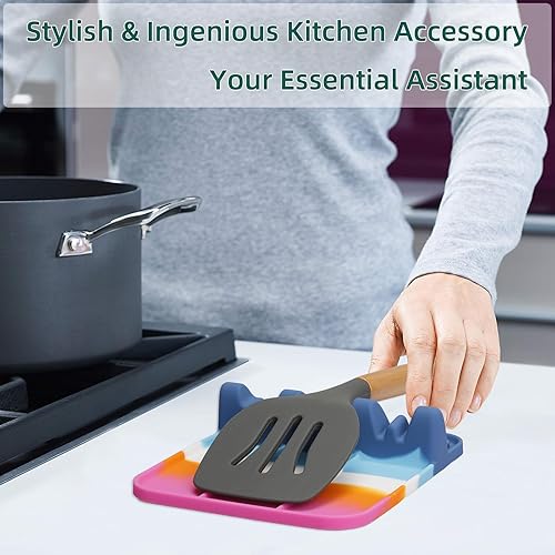 Miniatura 6 de Soporte para cucharas, soporte de cuchara de silicona para estufa con almohadilla de goteo, adecuado para múltiples utensilios de cocina, soporte de
