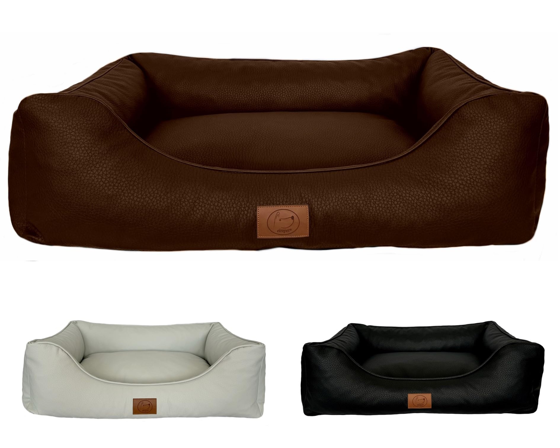 elropet Hundebett orthopädisch aus hochwertigem Kunstleder Milano XS/S/M/L/XL kleine Hunde große Hunde Hundekorb (Dunkelbraun, M (90x75x22cm))