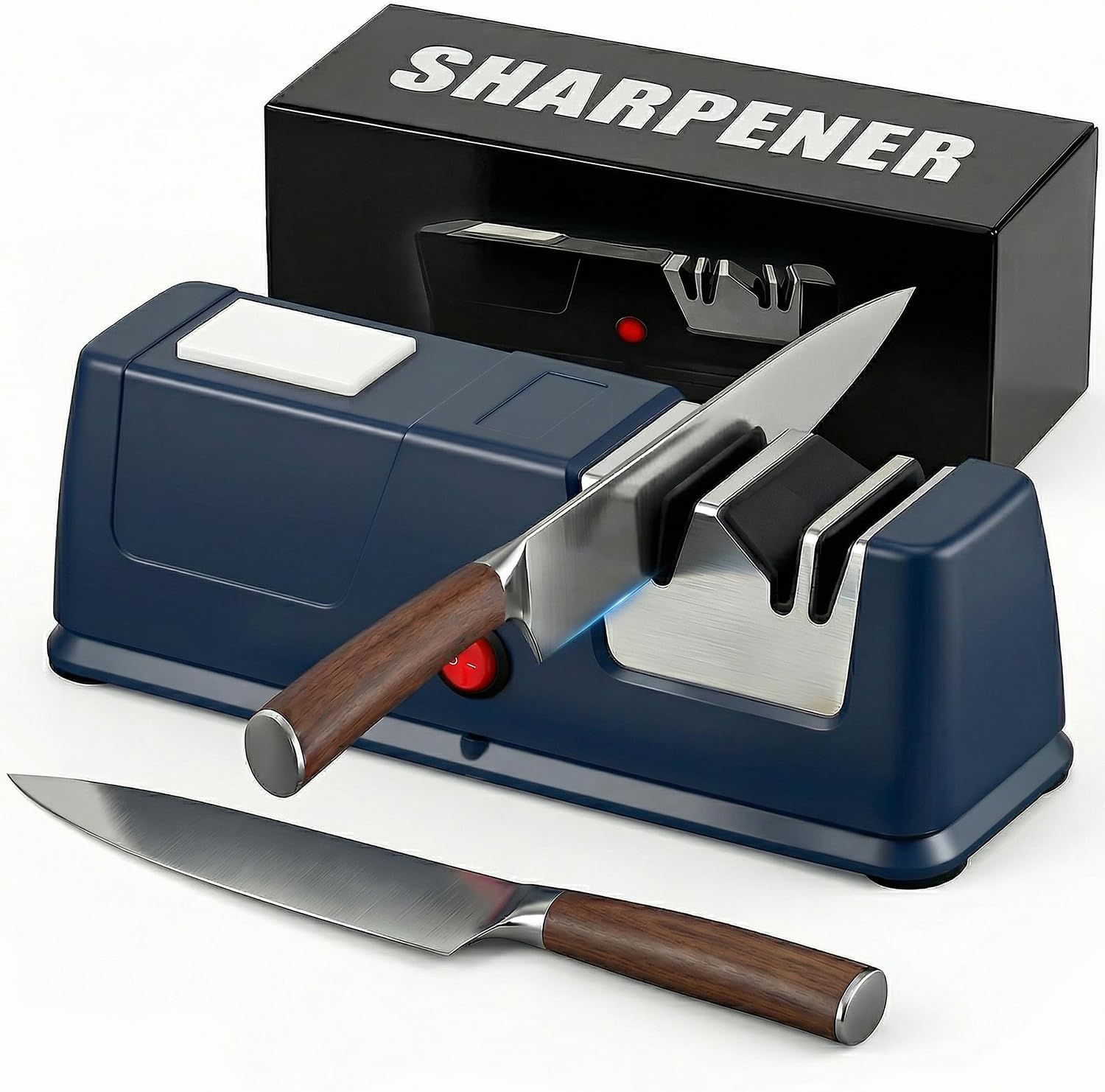 Electric Knife Sharpener Professional 3 Stage 100% Diamond Abrasive 20° Precision Angle, One-Touch Operation for Quick Sharpening & Polishing, Suitable for Straight, Serrated, Ceramic Kitchen Knives