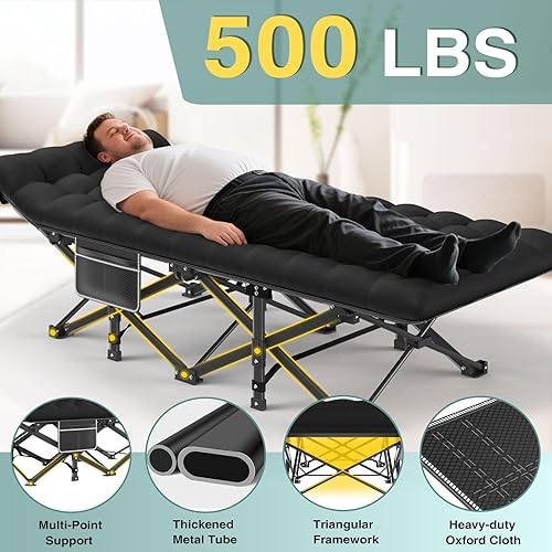 Miniatura 5 de ZENPETIO Catre de campamento para adultos, catre portátil de alta resistencia con colchón, catres de dormir plegables y acolchados para camping