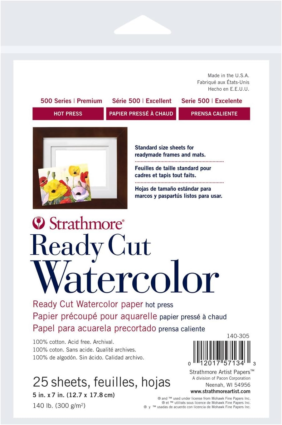 Strathmore Ready Cut Watercolor Sheets - 5'' x 7'', Hot Press, 25 Sheets