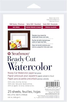 Strathmore Ready Cut Watercolor Sheets - 5 x 7, Hot Press, 25 Sheets